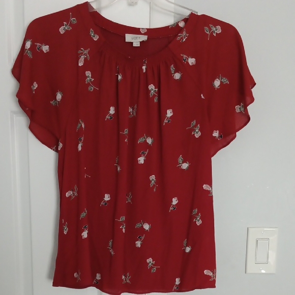 LOFT Tops - 3 For $15 LOFT Red Flutter Sleeve Ruffled Blouse